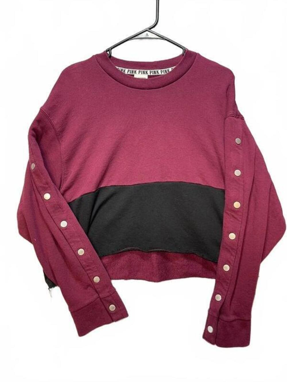 PINK Victoria's Secret Women's Colorblock Snap Sleeve Cropped Sweatshirt Large